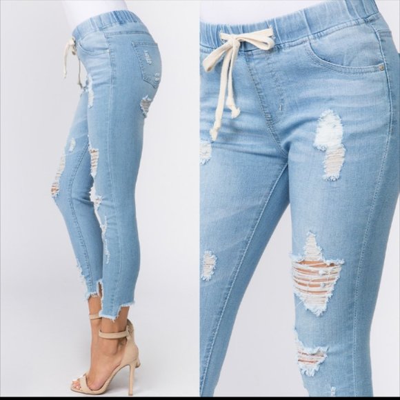 Distressed Skinny Denim Joggers - Picture 5 of 5